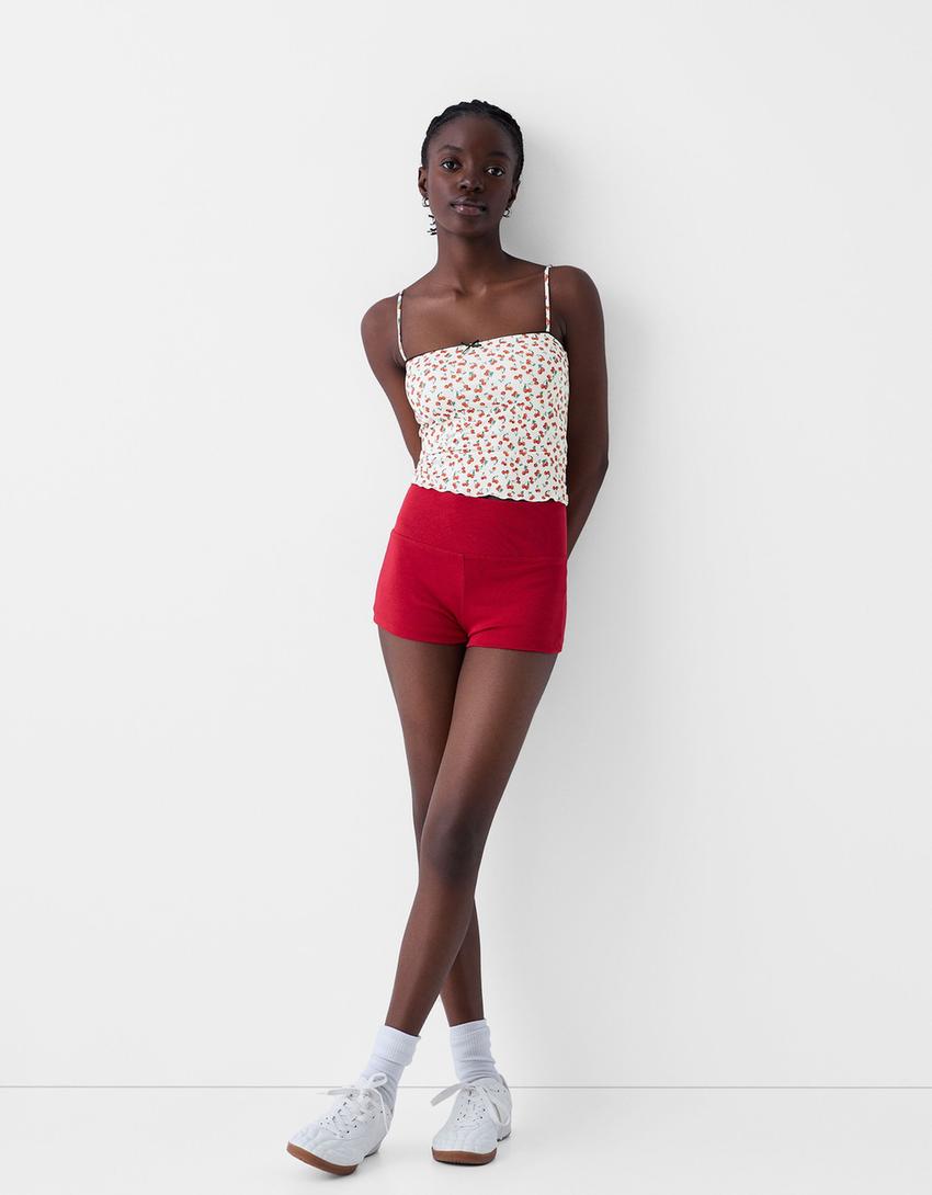 Animal print strappy top with bow detail-Red-4