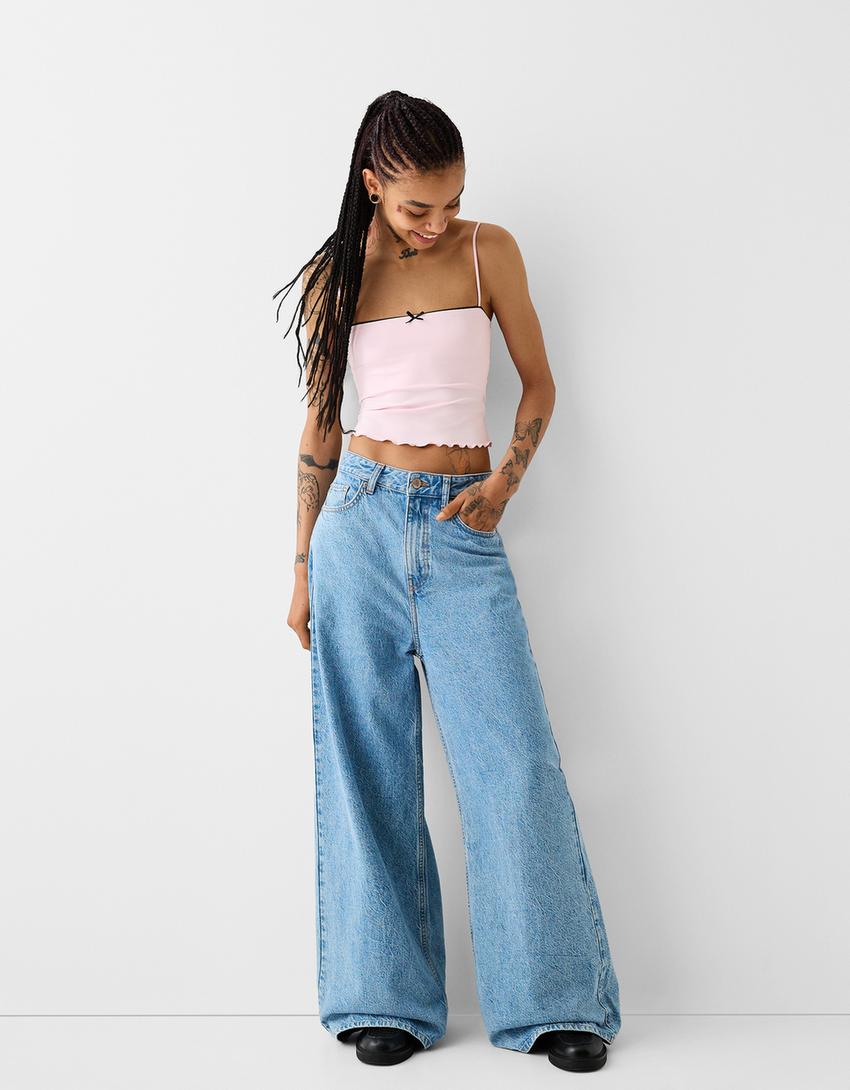 Top con spalline, dettaglio fiocco e stampa animalier-Rosa-3