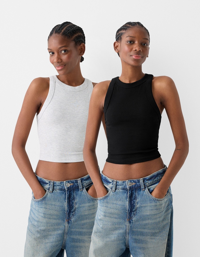 2-pack mouwloze geribde T-shirts-Veelkleurig-0