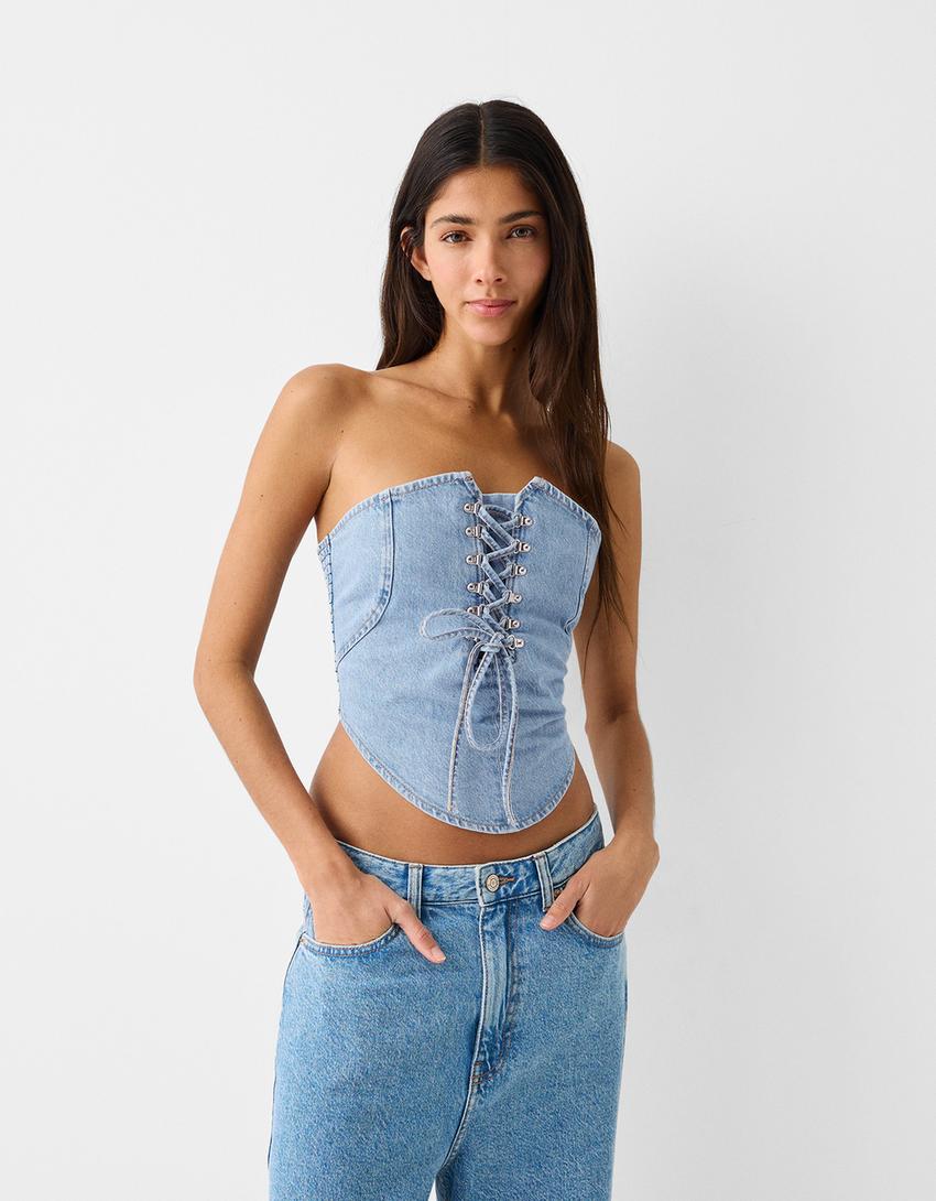 توب كورسيه دنيم-أزرق فاتح-0