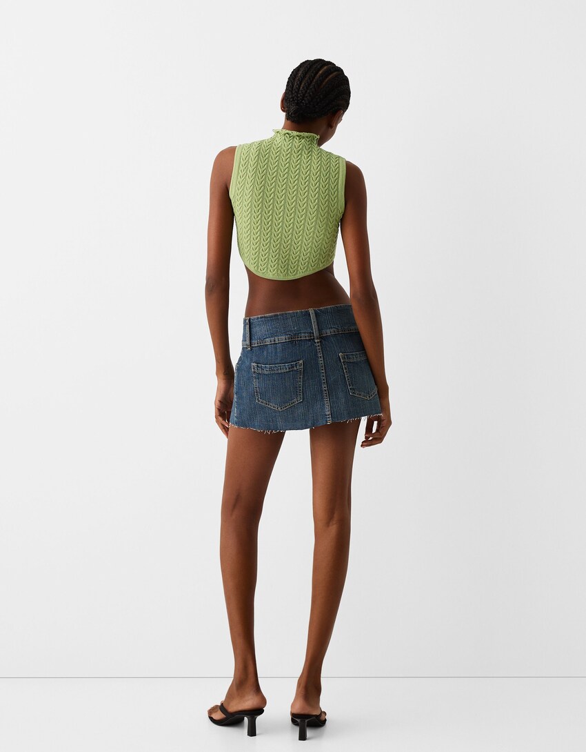 Sleeveless cable-knit top with high neck - T-shirts - BSK Teen