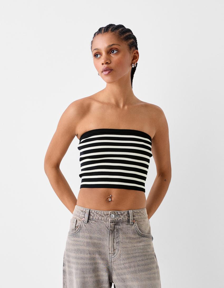 Straplez bluz-Siyah-0