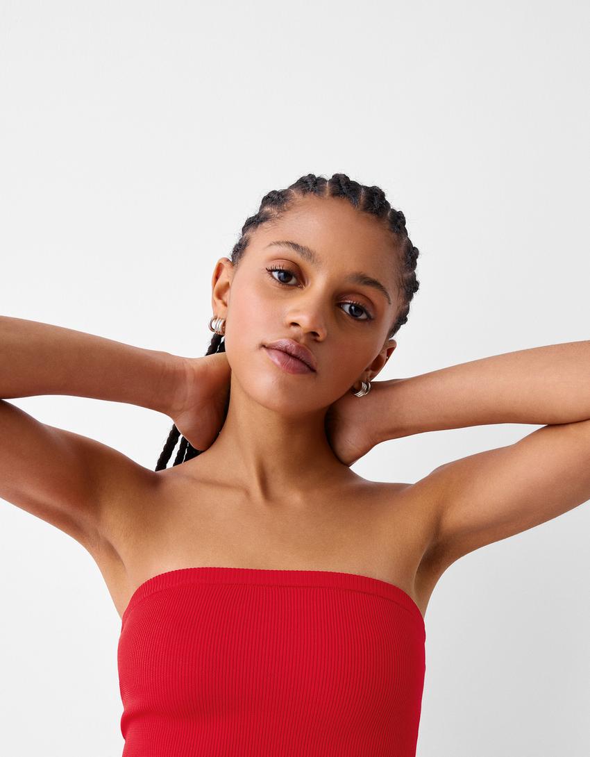 Straplez bluz-Kırmızı-2