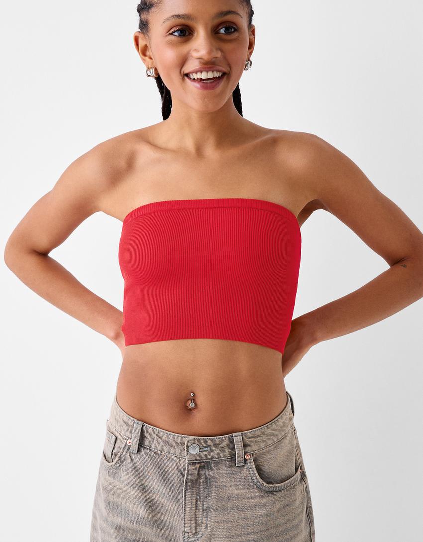 Straplez bluz-Kırmızı-5