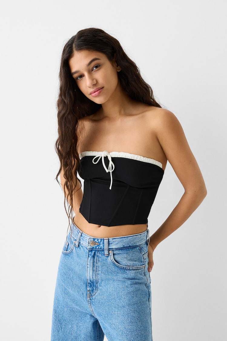 Bandeau top with contrast scalloped neckline