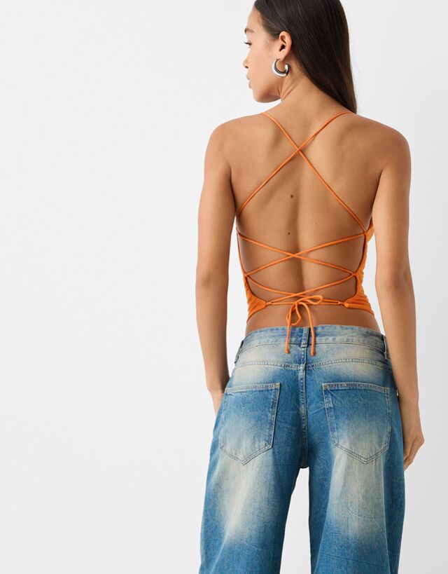 Buy TIE-UP HALTER NECK CINCHED BACKLESS TOP for Women Online in India