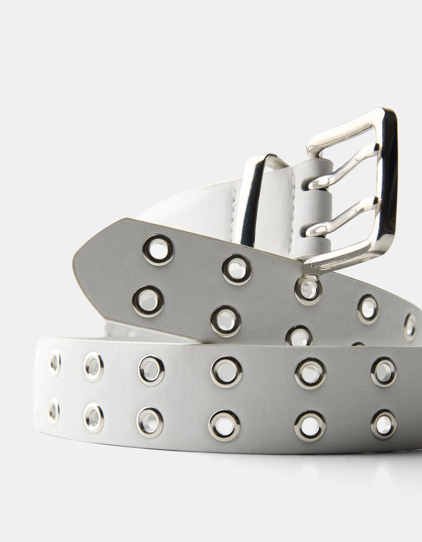 حزام جلد صناعي بثقوب-أبيض-2