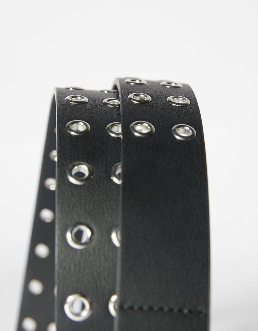 Ceinture similicuir œillets-Noir-1