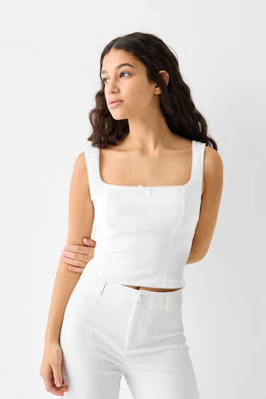 Bershka corset satin top in white