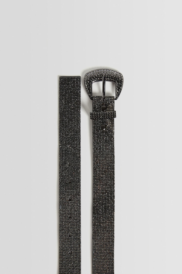 Belt with rhinestone buckle