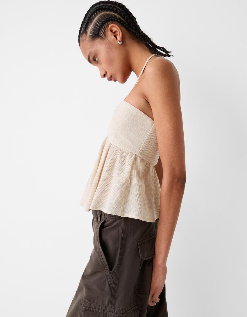 Rustic bandeau top with tie detail-Sand-2