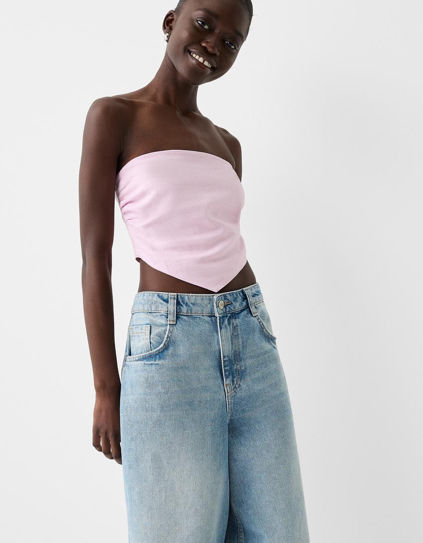 Scarf top with linen-Pink-2