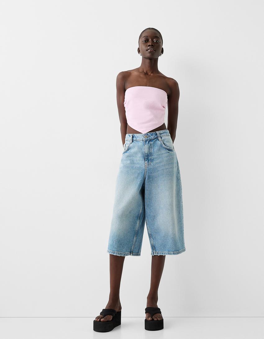 Scarf top with linen-Pink-3