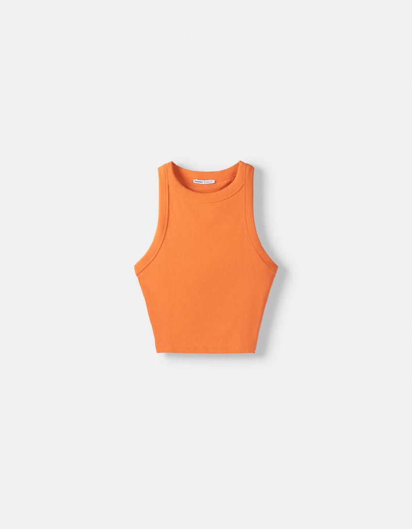 T-shirt sem mangas nervuras-Laranja-4