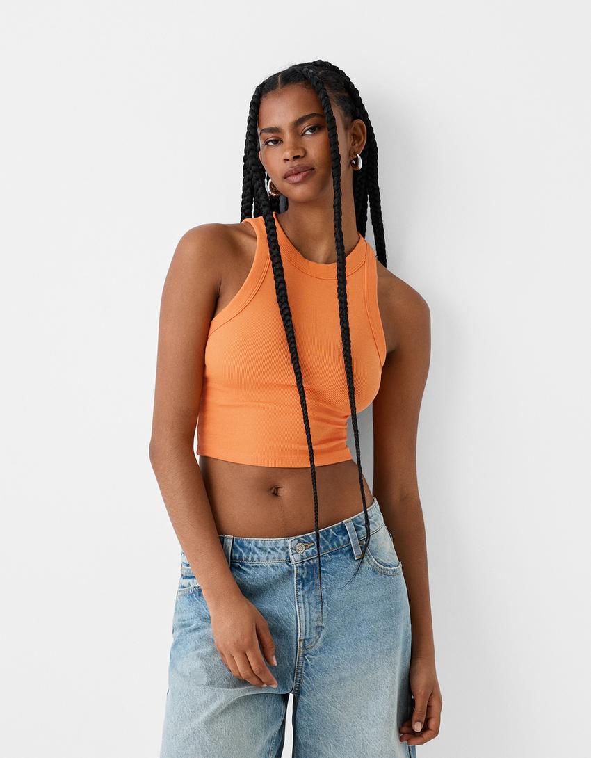 Camiseta Rib Top Sin Mangas Bershka Crop Top Camisas En Bershka De