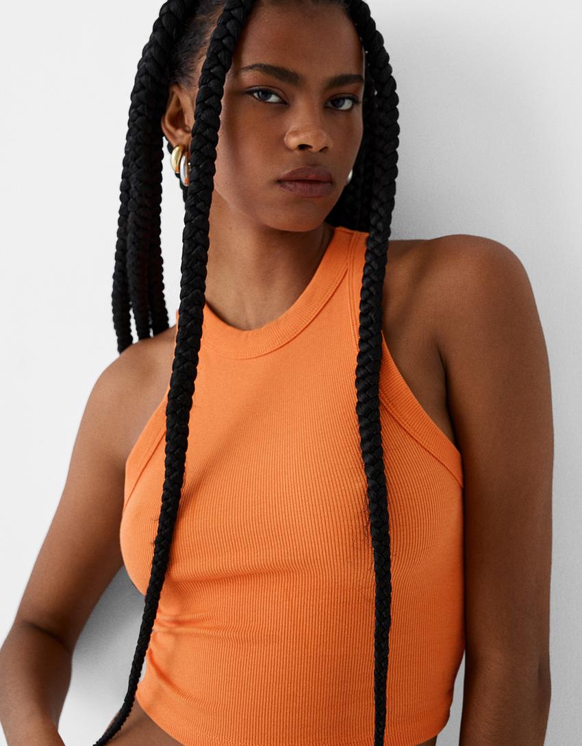 تيشرت مضلع بدون أكمام-برتقالي-5