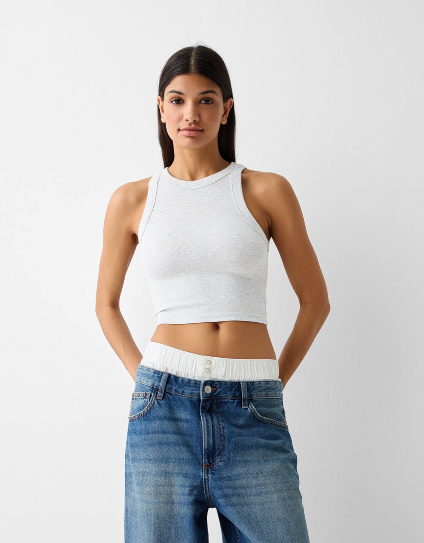Camiseta sen mangas reb-Gris-0