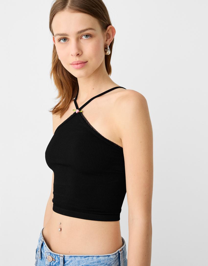 Halterneck-style seamless top-Black-2