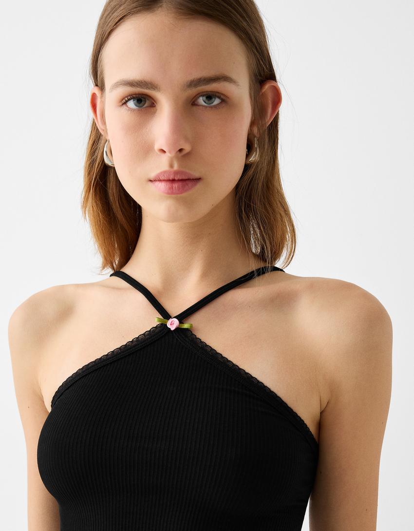 Halterneck-style seamless top-Black-5