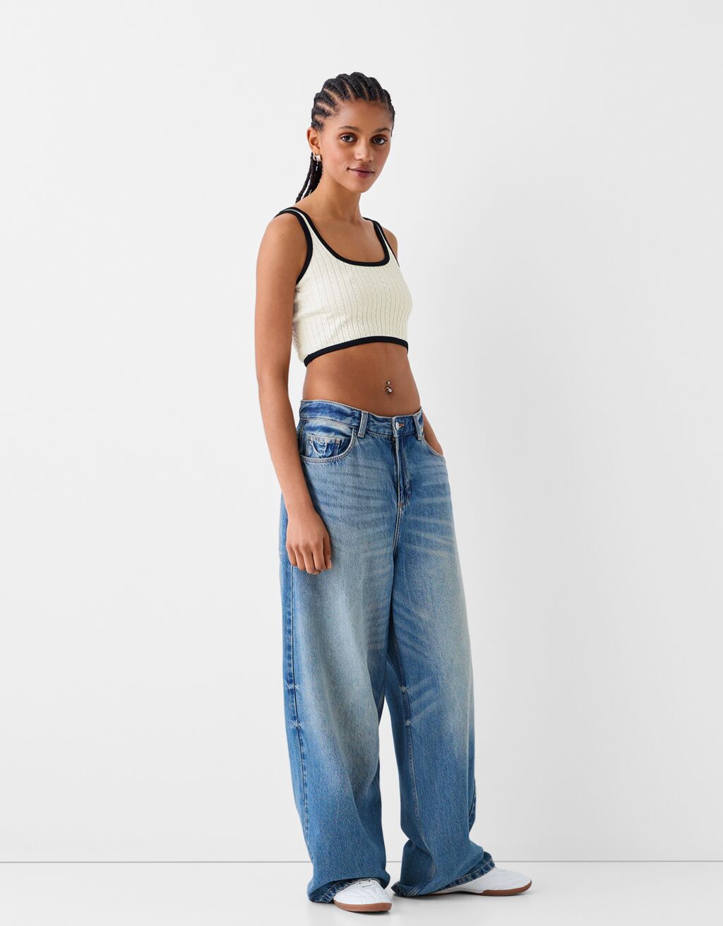 Contrast cable-knit top-Cream-3