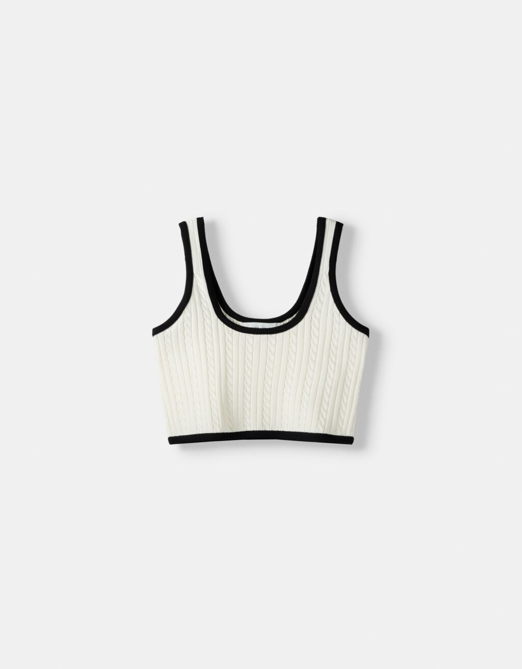 Contrast cable-knit top-Cream-4