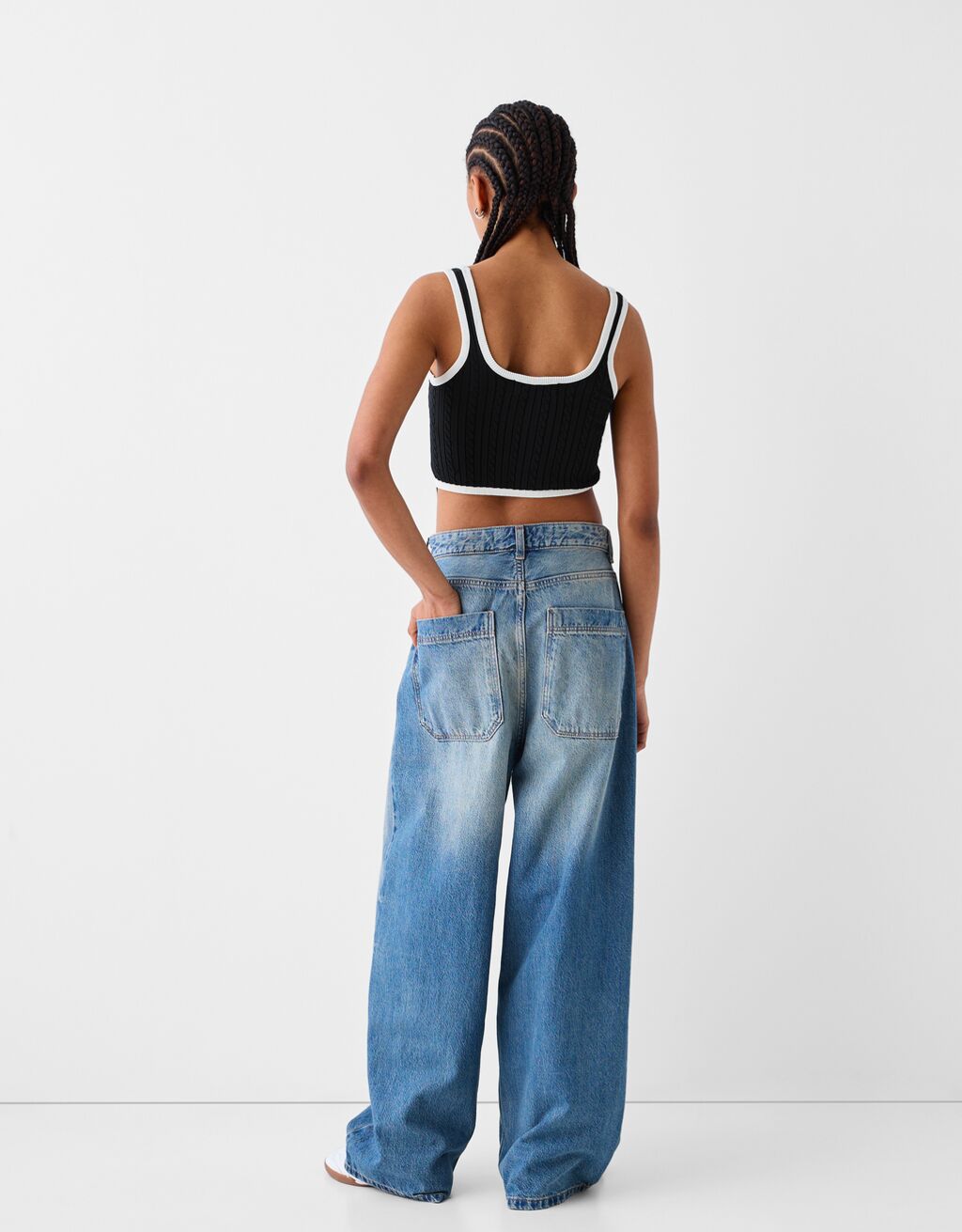 Contrast cable-knit top-Black-1