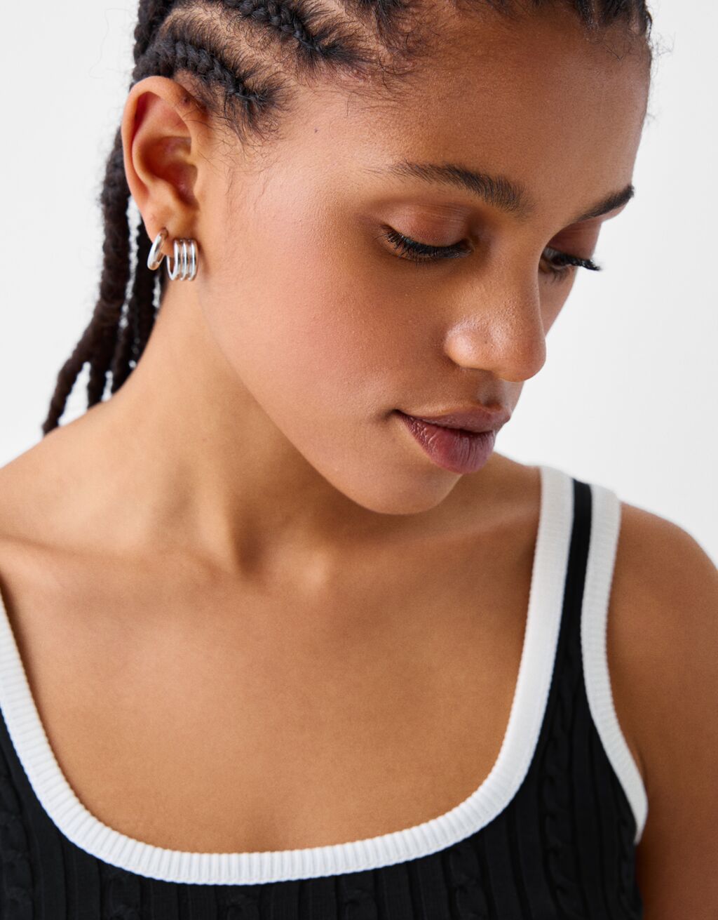 Contrast cable-knit top-Black-2