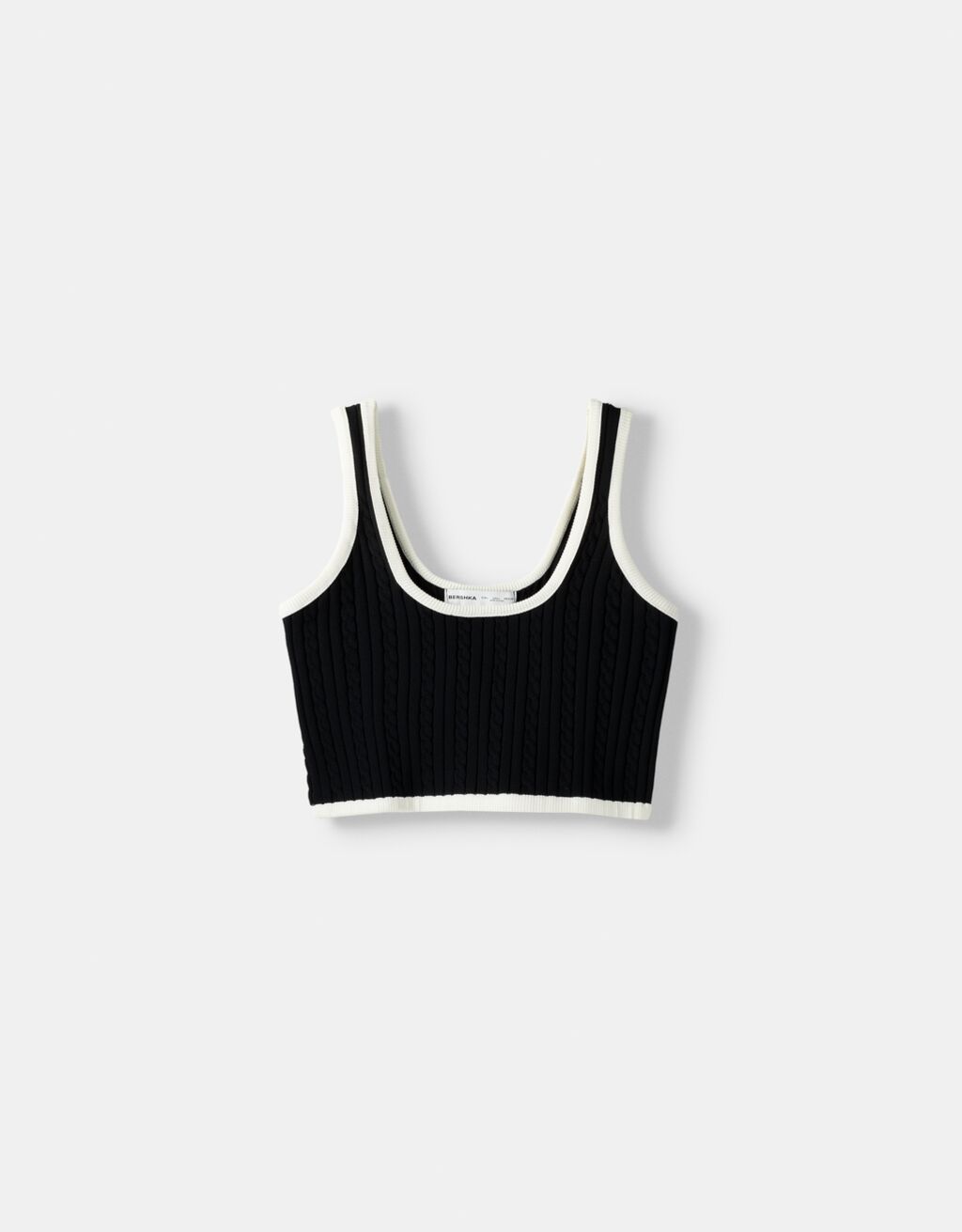 Contrast cable-knit top-Black-4