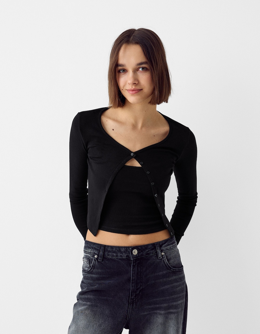 Top gilet manches longues - Tee-shirts - Femme
