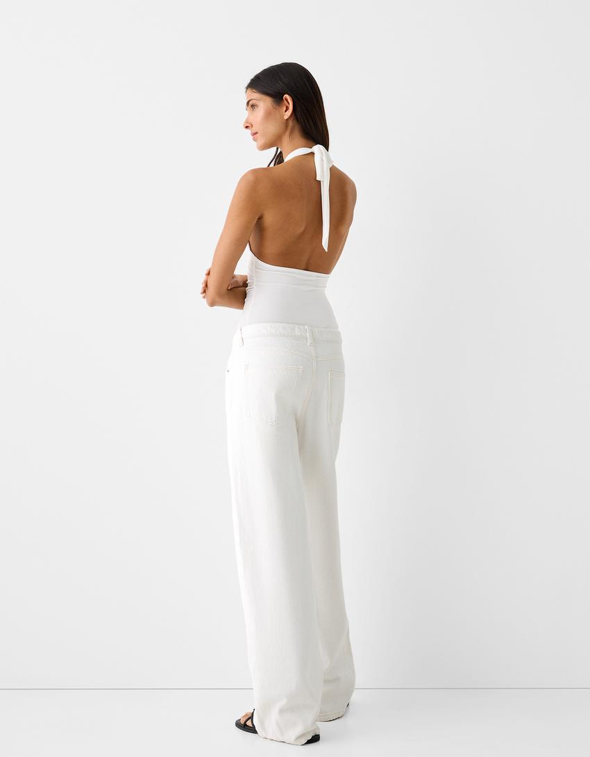 Body à encolure américaine-Blanc cassé-1