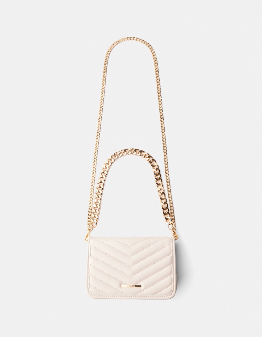 Prešívaná multi-way crossbody kabelka s retiazkou-Surová-0