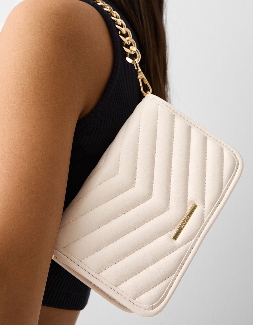 Prešívaná multi-way crossbody kabelka s retiazkou-Surová-1