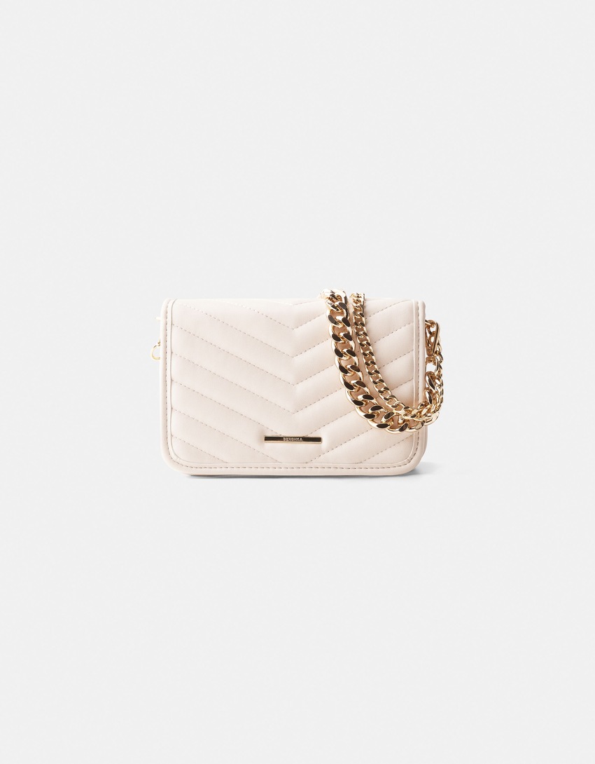 Prešívaná multi-way crossbody kabelka s retiazkou-Surová-4