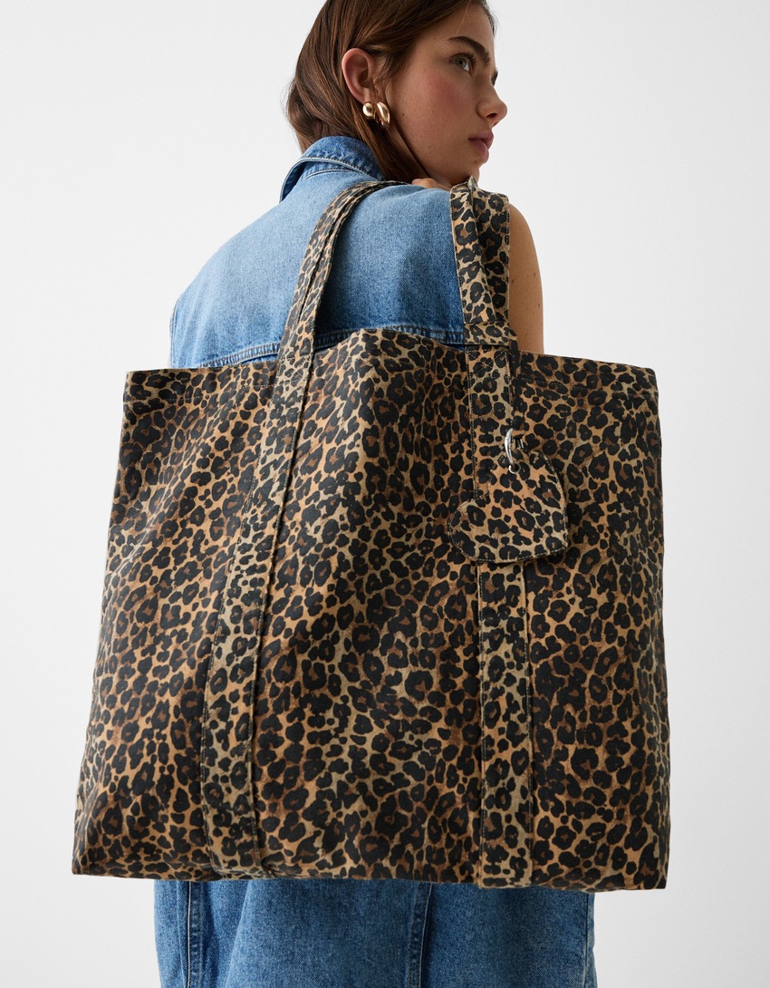 Sac cabas imprimé animal-Marron-1