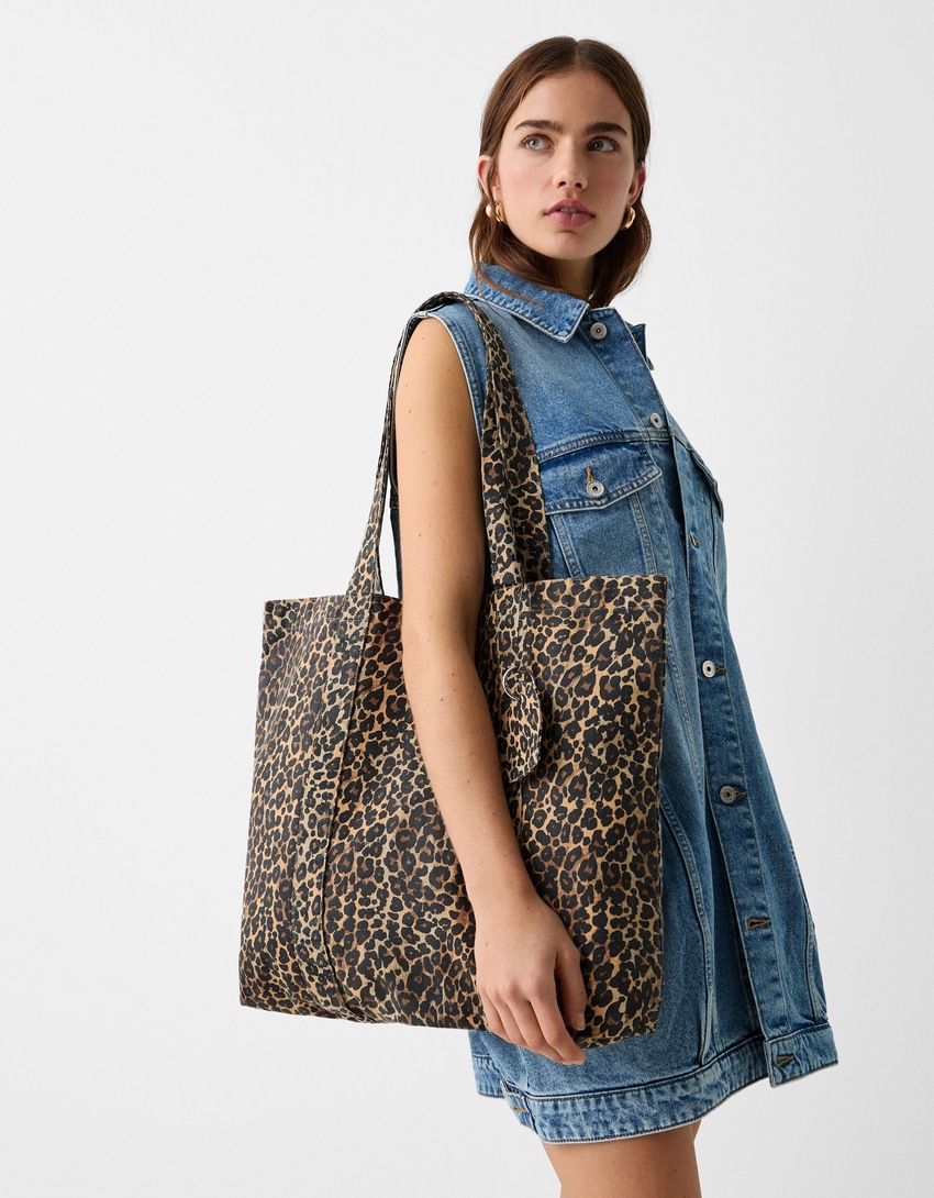 Sac cabas imprimé animal-Marron-3