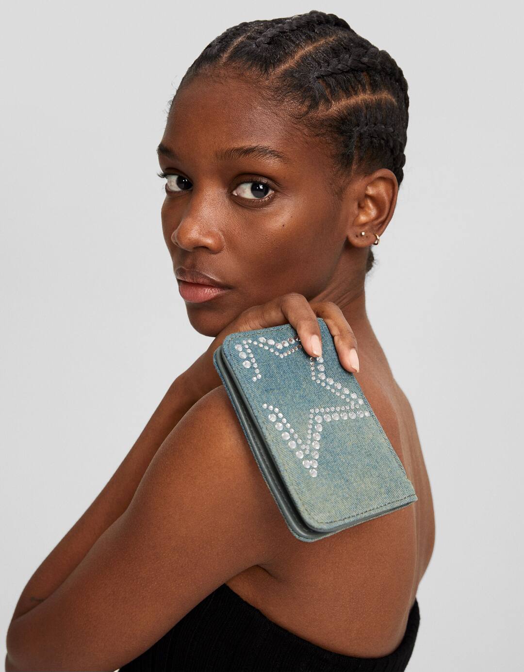 Monedero denim strass