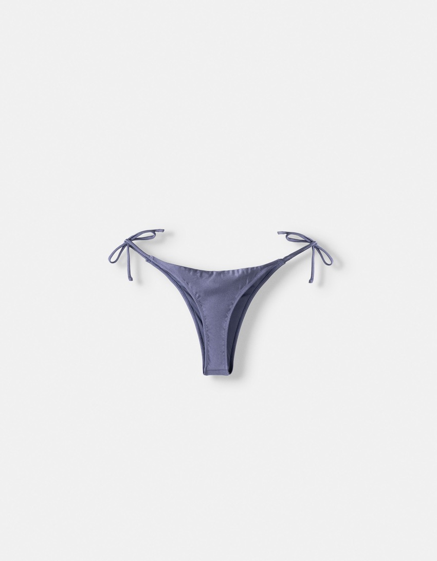 Bas de bikini brillant réglable-Gris-4