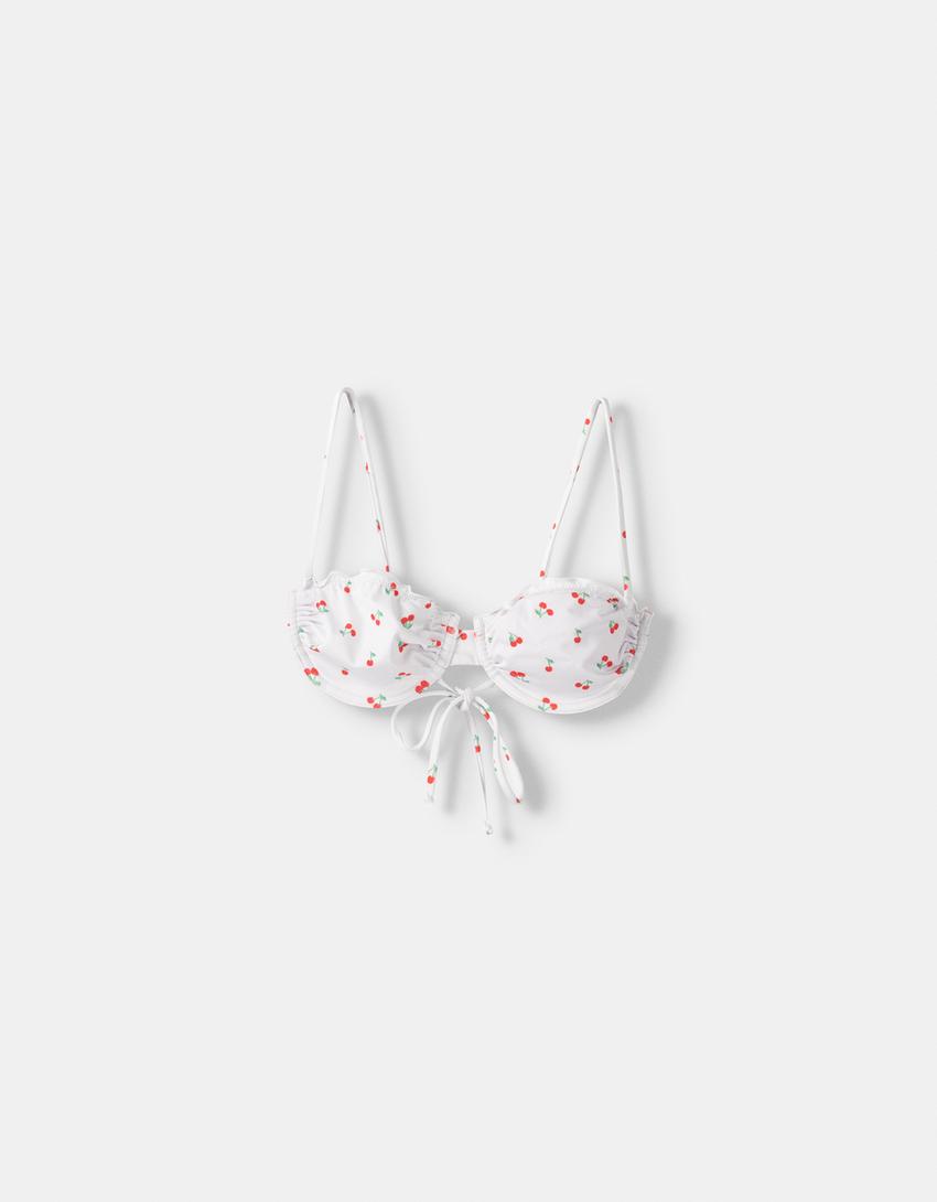 Cherry print bikini top with underwire BSK Teen Bershka