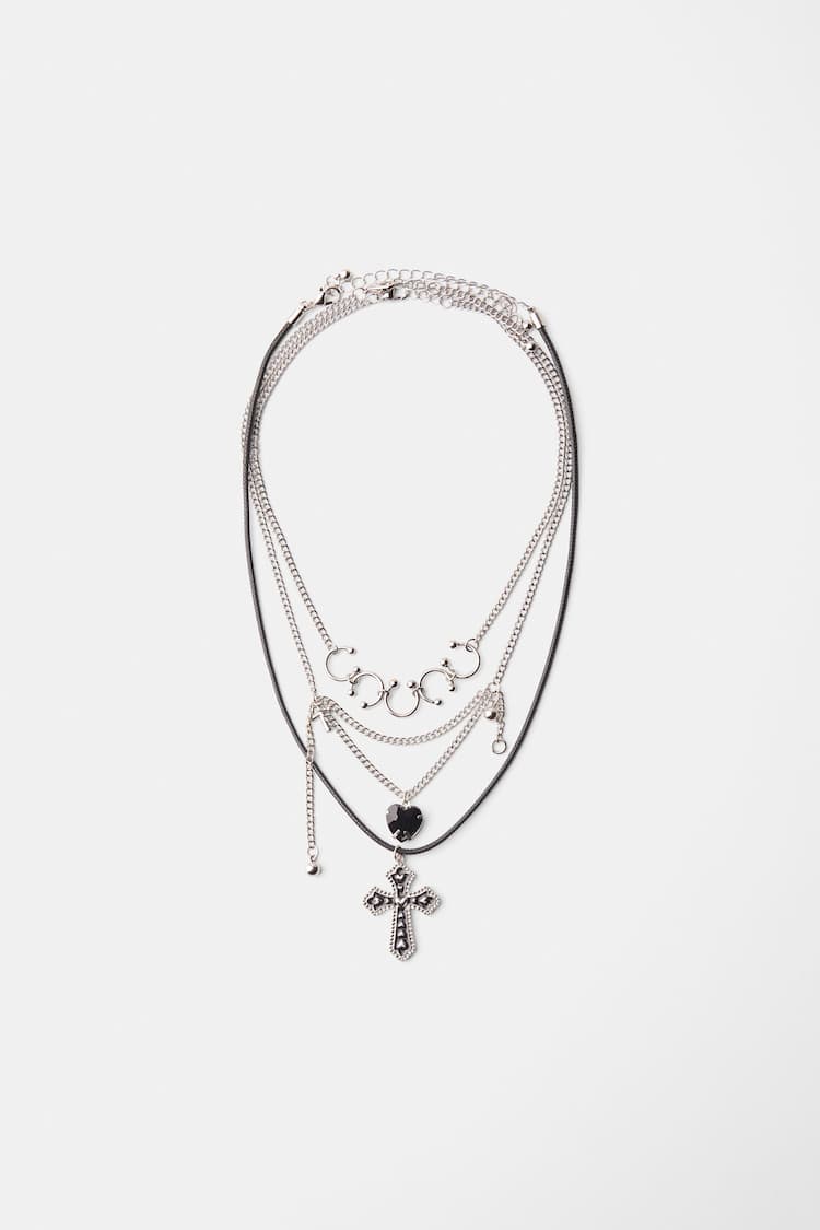 Set od 3 ogrlice od ukrasnih kamenčića sa srcem i križem