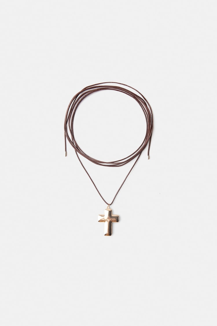 Cord choker necklace with a cross