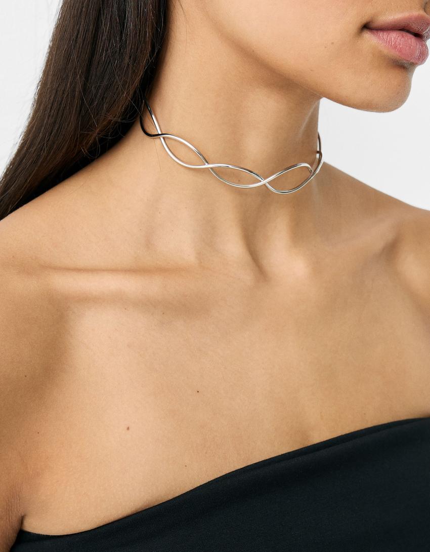 Wavy choker necklace-Silver-1