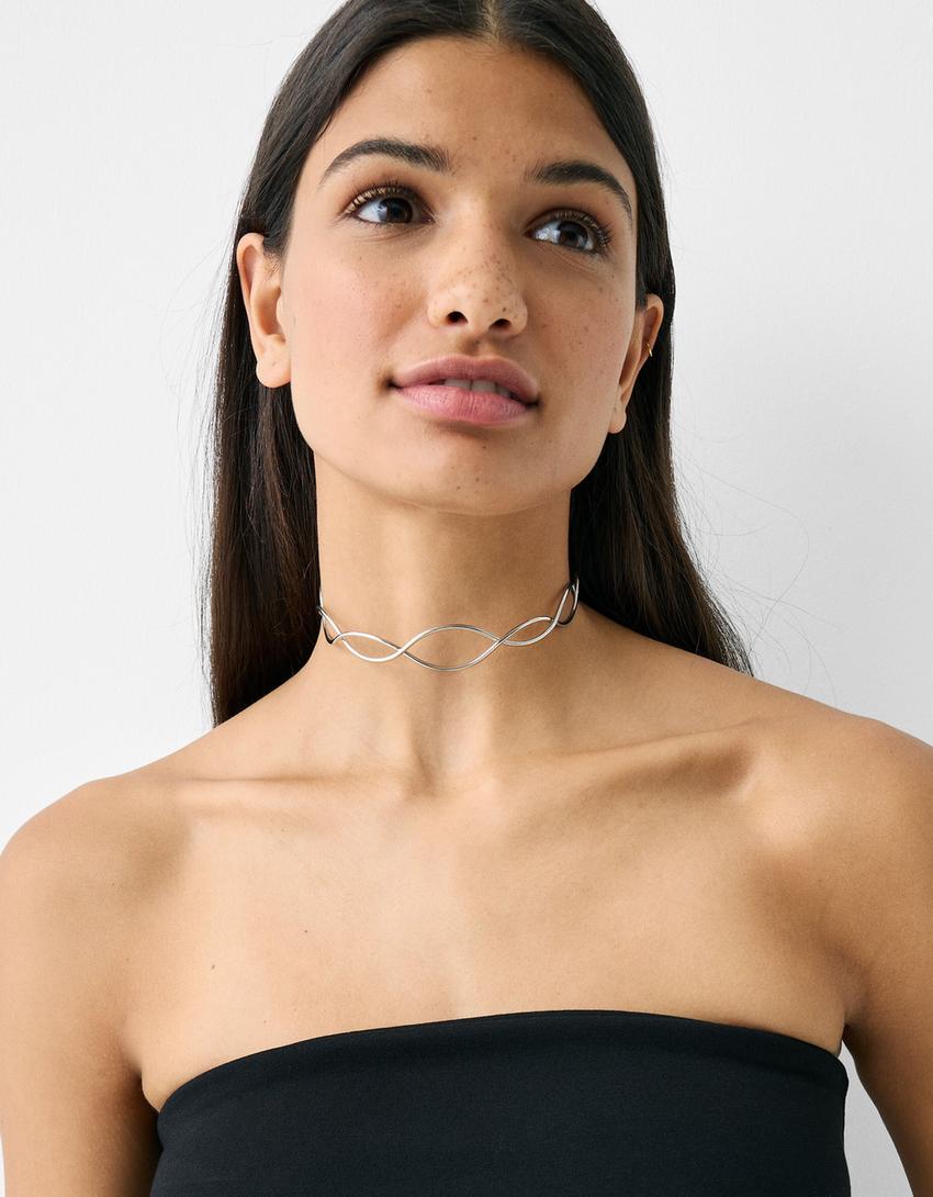 Wavy choker necklace-Silver-3