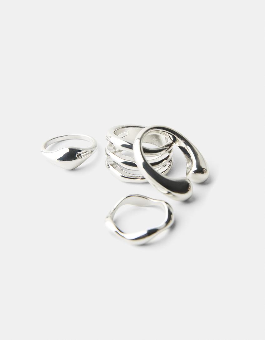 Lot 4 bagues organiques-Argent-2