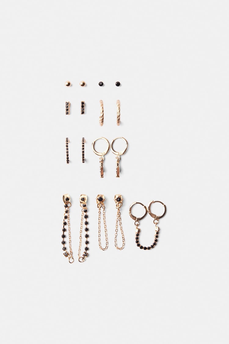 Set of 9 pairs of rhinestone earrings