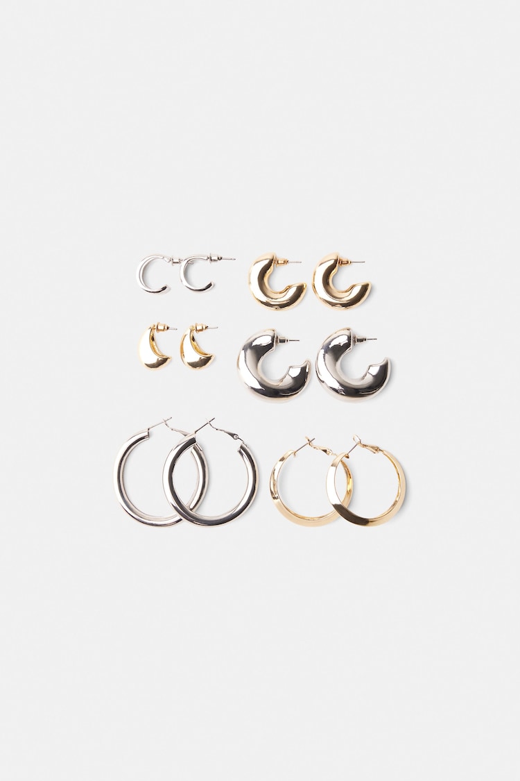 Set of 6 pairs of chunky hoop earrings