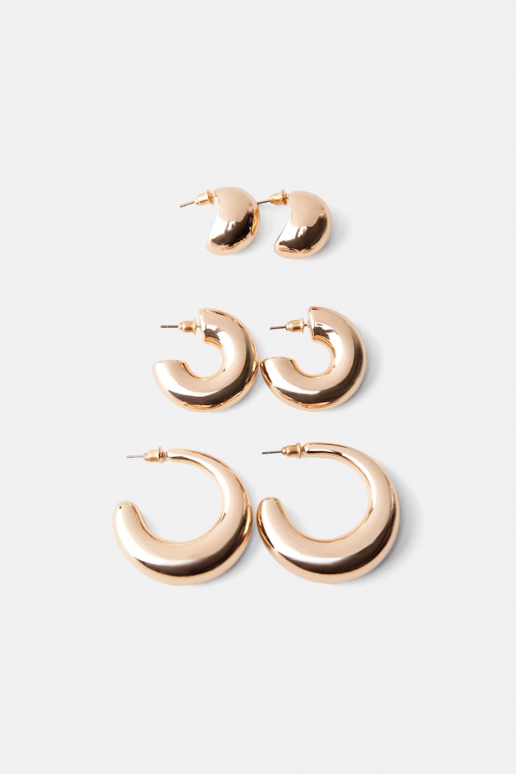 Set of 3 pairs of thick hoop earrings