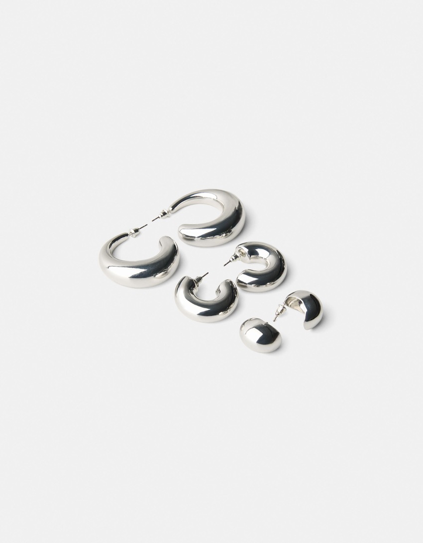 Pack 3 boucles d’oreilles anneaux épais-Argent-2
