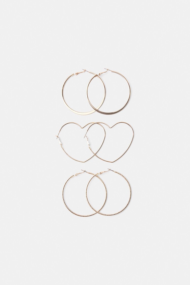 Set of 3 pairs of hoop earrings with heart