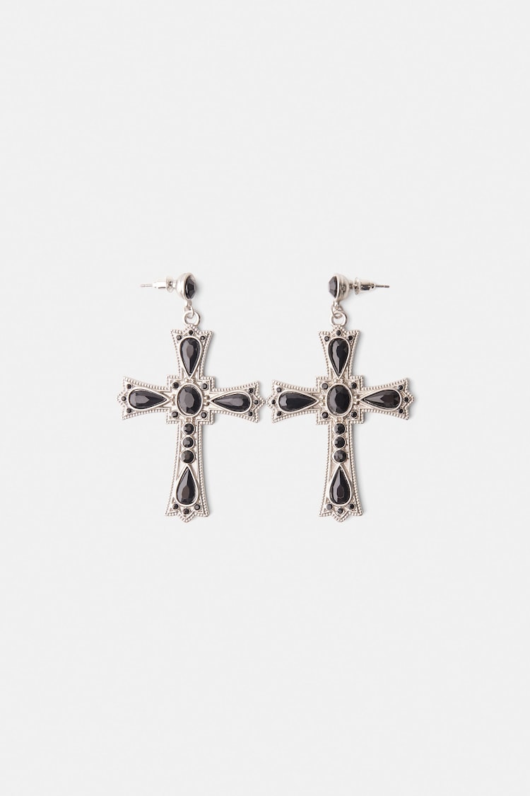 Bejeweled cross earrings