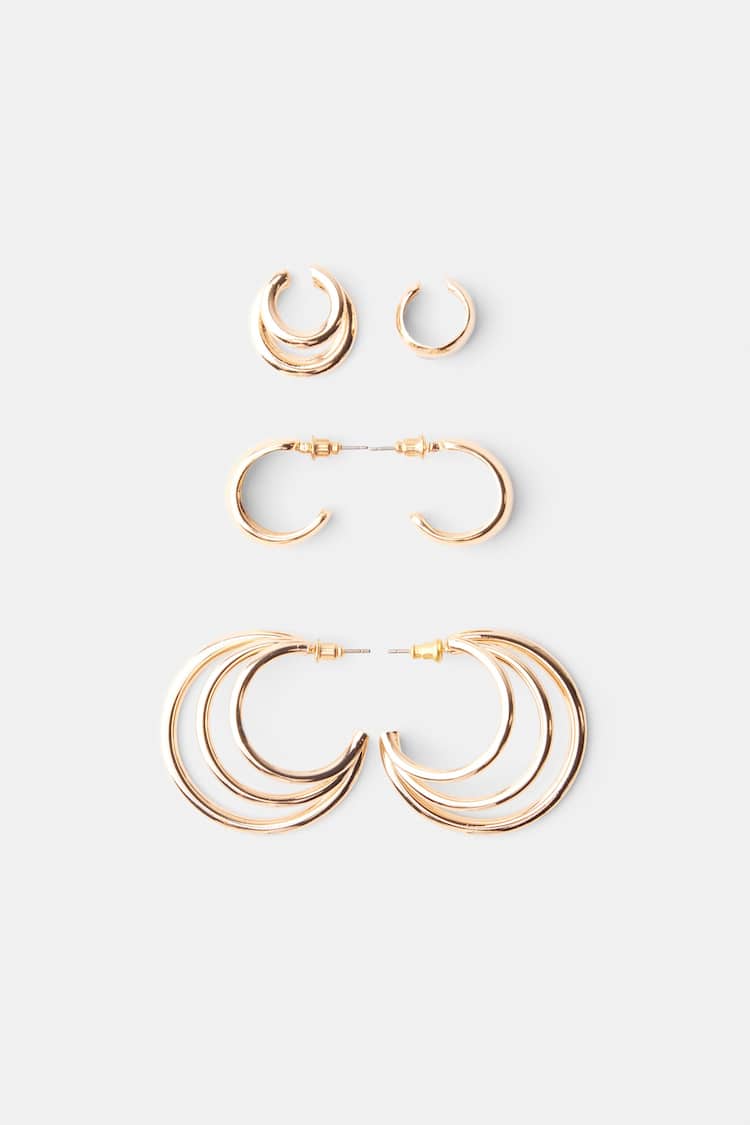 Set of 4 pairs of chunky hoop earrings